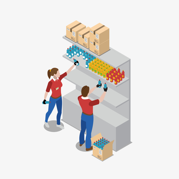 矢量手绘货架上货