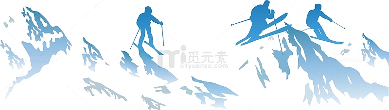 蓝色的手绘滑雪场景