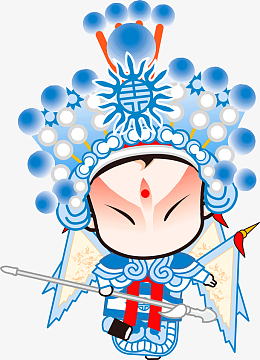 卡通版蓝色服装唱戏的人