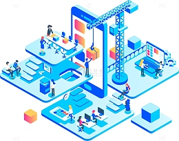 2.5D矢量蓝色立体金融办公插画