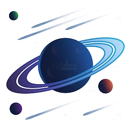 蓝色银河系星球流星环绕矢量图