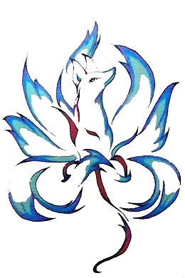 手绘蓝色九尾狐图片素材