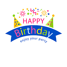 蓝色生日帽生日快乐标签