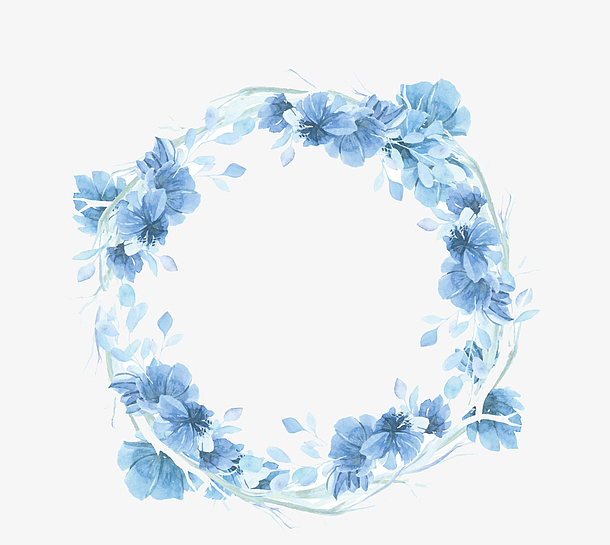 蓝色手绘鲜花花圈背景免抠素材免费下载 觅元素51yuansu Com