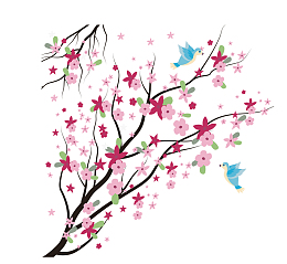 春天花卉美景花卉小鸟矢量素材