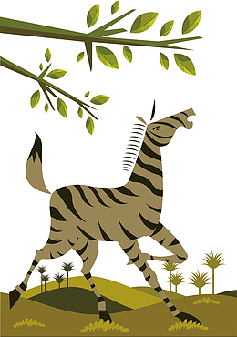 春天奔腾的卡通斑马