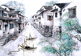 中国传统节气水墨画谷雨素材