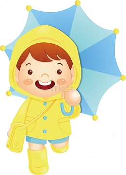 小清新卡通蓝色雨伞小女孩图案