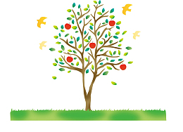 绿色春季小鸟苹果树