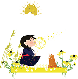 春天开春草地上的女孩