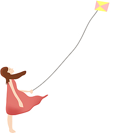 手绘装饰放风筝插画