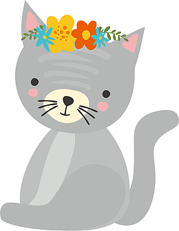 头戴花环的灰色猫咪