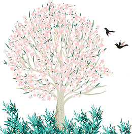 春暖花开手绘插画素材