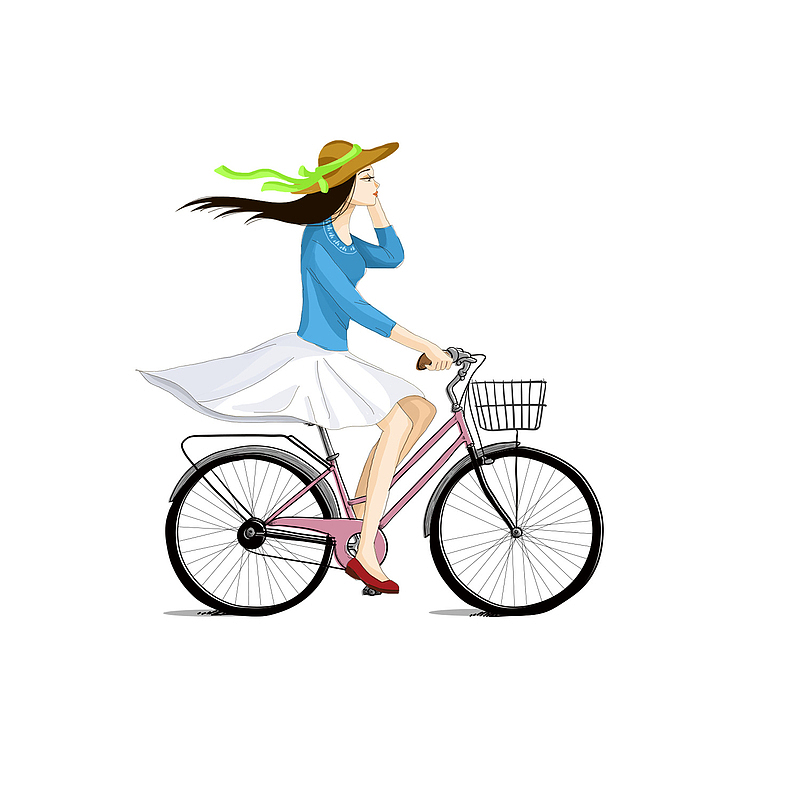 骑着自行车兜风的女郎