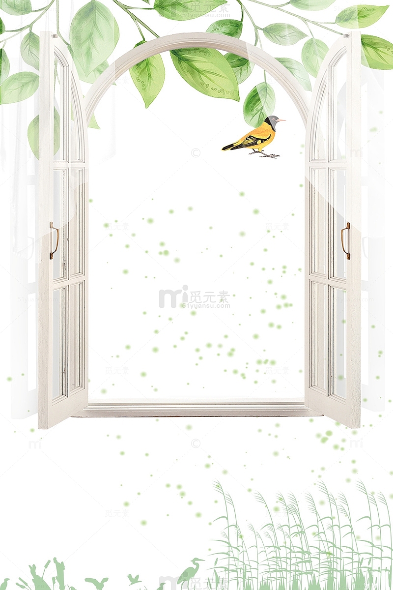 立春纱窗绿意背景与边框设计