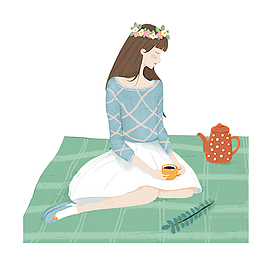 女孩春季户外野餐