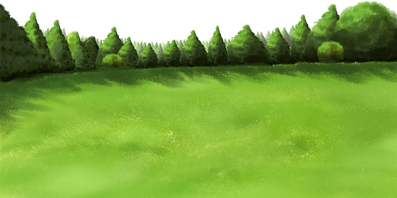 手绘插画草坪与树丛