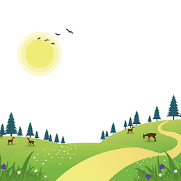 春游踏青春天郊外草原美景插画