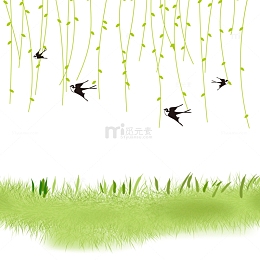 春季清明立春卡通燕子柳条手绘草