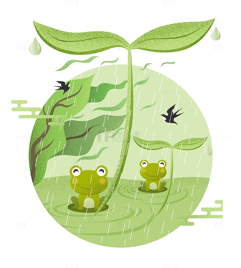 2018年春分之雨季的树苗与青蛙