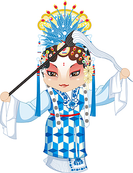 蓝色京剧人物png图