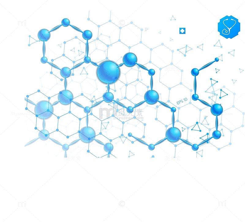 矢量图蓝色分子结构示意图