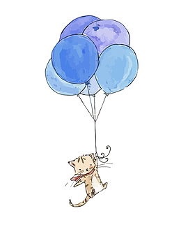 矢量蓝色气球和猫咪