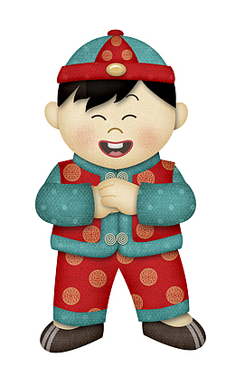 卡通古装抱拳作揖小男孩