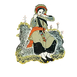 中国风彝族美女阿诗玛坐在石头上
