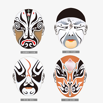 四个不同表情的中国曲艺脸谱