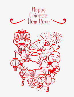 png快乐中国年简笔画pngpng舞狮表演元旦快乐pngpng新年手绘卡通装饰