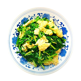 韭菜炒鸡蛋青花瓷盘