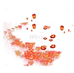 中元节唯美灯笼与河灯设计