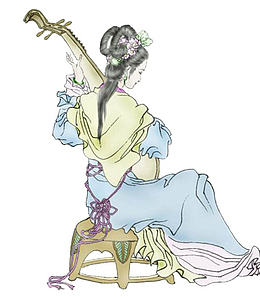 卡通插画古代女子弹琵琶