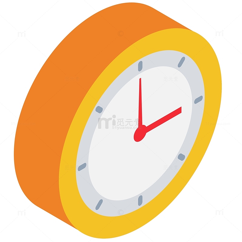 橙色3D立体时钟插画