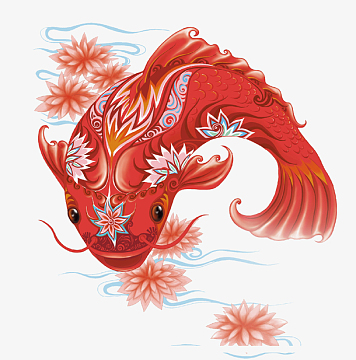 红色手绘卡通大鱼png免抠图