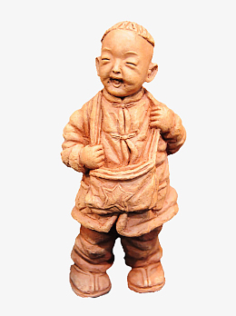 泥塑挎着包的男孩