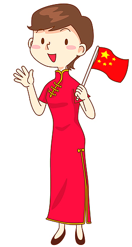 红色手绘中国旗袍女导游