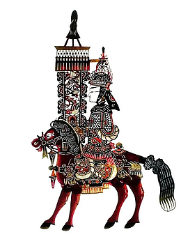 中国风将士骑马出征皮影