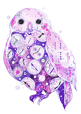 矢量粉色时间猫头鹰