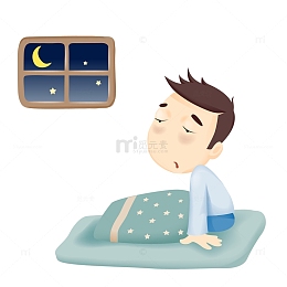 矢量手绘创意夜晚睡觉男生