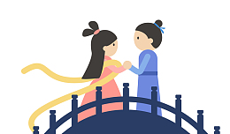 卡通牛郎织女鹊桥相会月亮