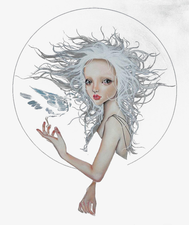 手绘头发飞扬的女孩