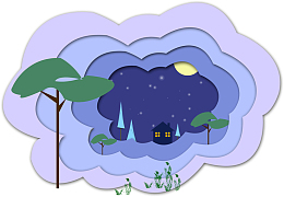 手绘剪纸夜晚风景插画