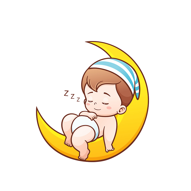 卡通躺月亮上呼呼大睡的小男孩素