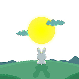 可爱中秋节望月的兔子矢量图