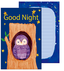 彩绘树洞里的猫头鹰晚安卡矢量素