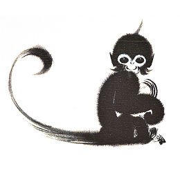 中国风一只可爱的水墨猴子免抠