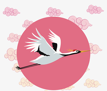 矢量粉色中国风仙鹤
