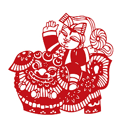 中国风剪纸福娃矢量